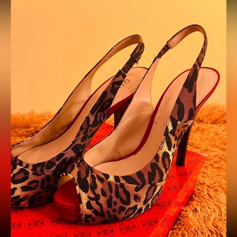 Guess leopard size 10 sling back